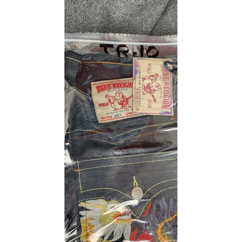 True Religion Joey Jeans Mens 38x35 Made in USA Dragon Embroidered Flare Raw Y2K